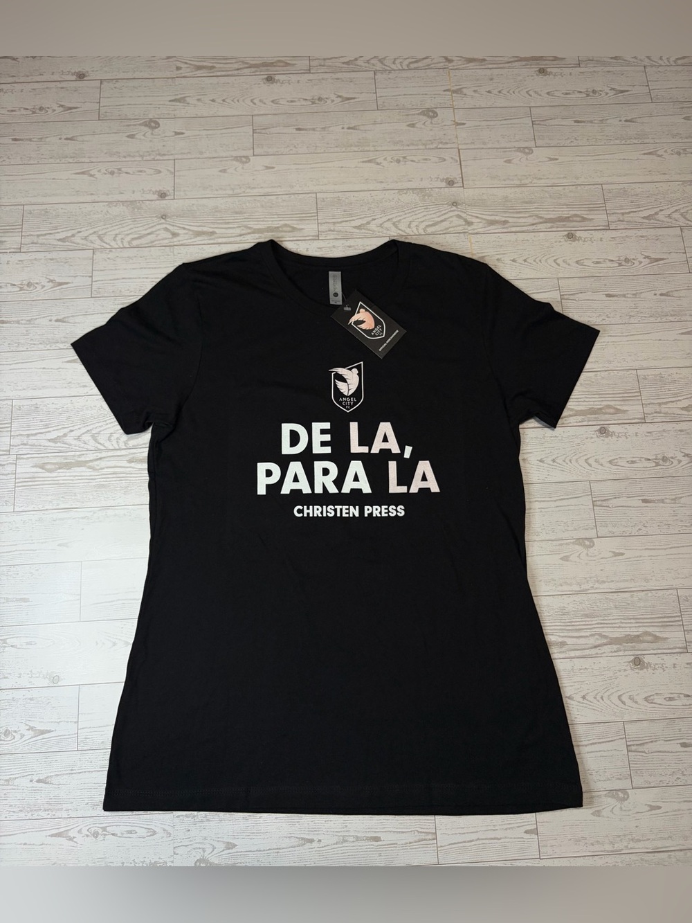 Christen Press 'De La, Para La' Black “Angel City” Tee With Light Pink Accents